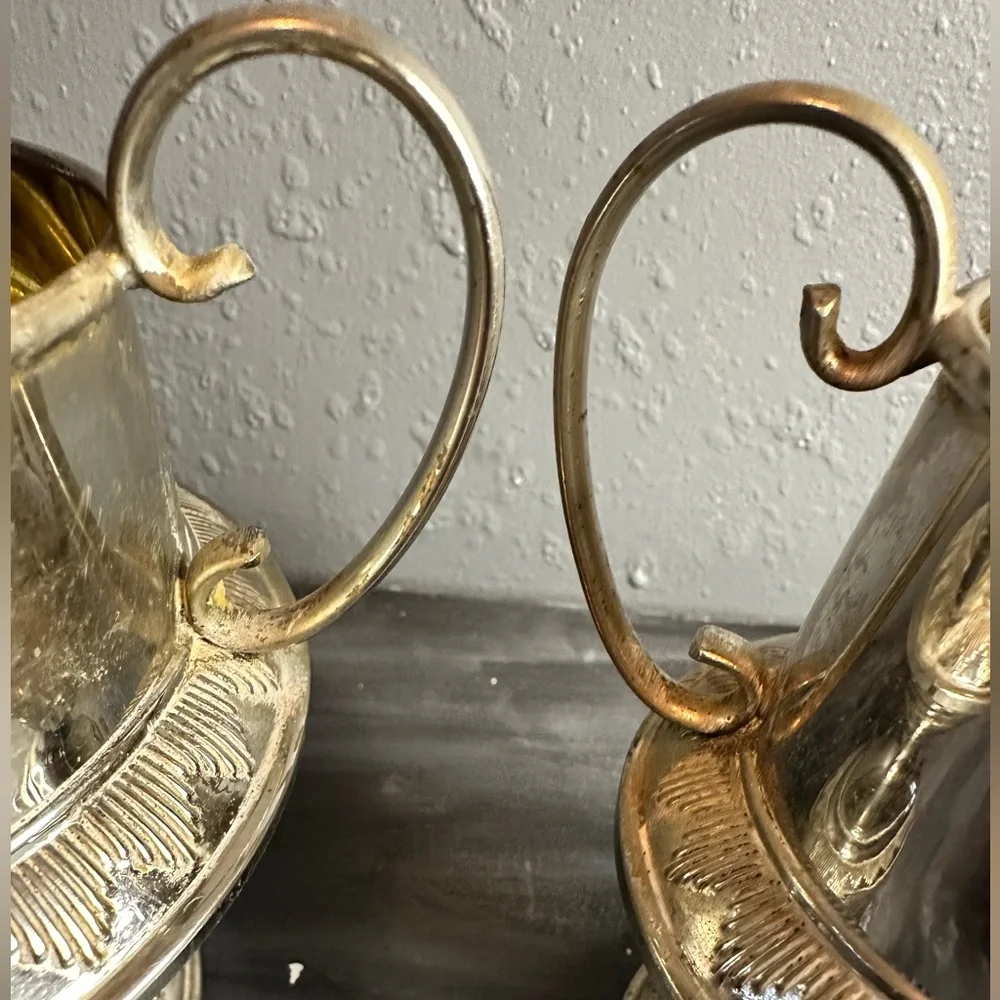 Antique ornate footed sugar and creamer set silver and gold plated Swedish 1940